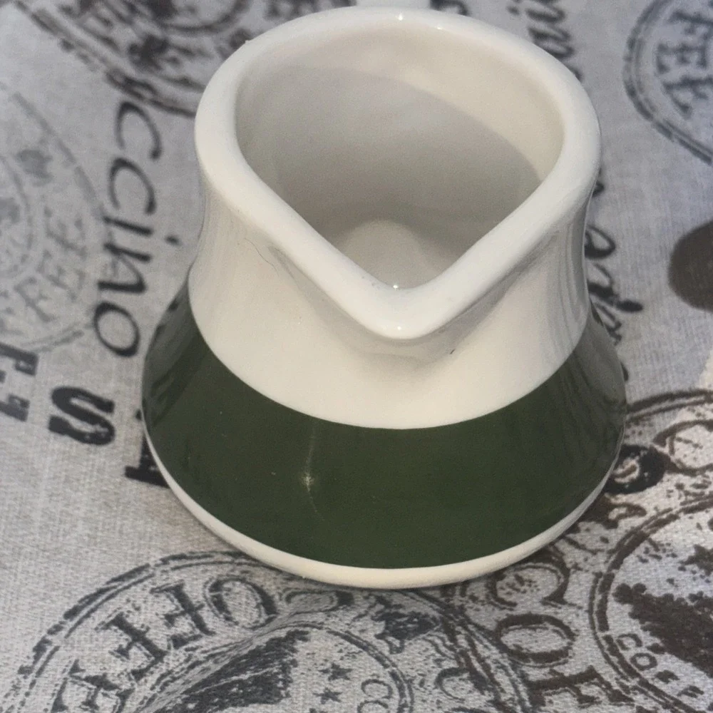 Vintage Homer Laughlin White & Green Creamer Farmhouse Restaurant Ware 2.75